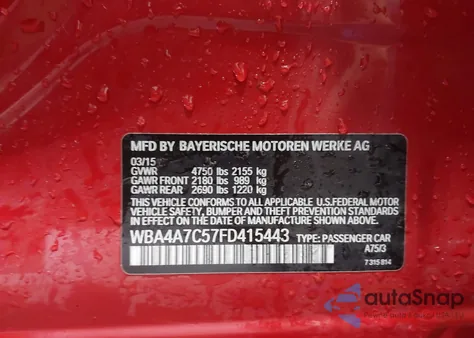 2015 BMW 428 Gran Coupe xDrive из США, поврежденный, VIN WBA4A7C57FD415443